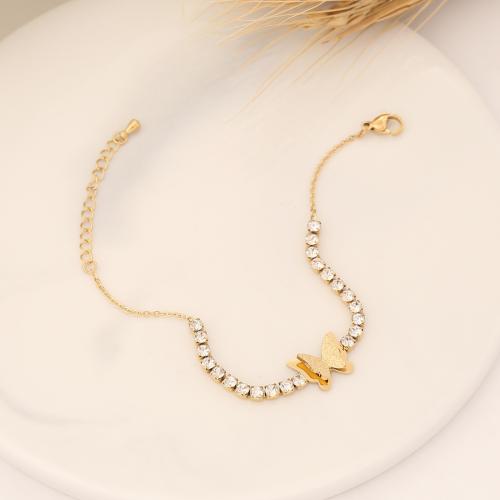 Pulseira  de jóias de aço inox, Aço inoxidável 304, with zircone em forma de cubo, with 5cm extender chain, banhado, joias de moda & Vario tipos a sua escolha & para mulher, dourado, comprimento 18 cm, vendido por PC