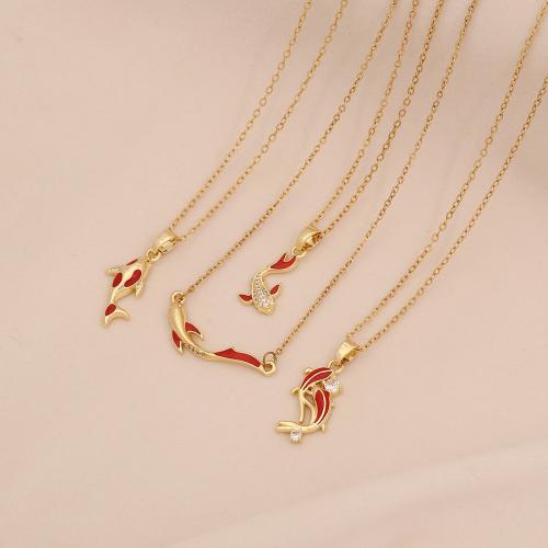 Stainless Steel Jewelry Necklace 304 Stainless Steel plated & for woman & enamel & with rhinestone golden Sold By PC