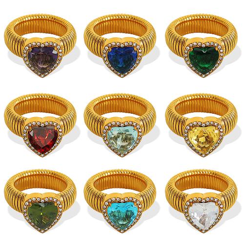 Cubic Zirconia Stainless Steel Finger Ring 304 Stainless Steel with Cubic Zirconia gold color plated fashion jewelry & for woman Sold By PC