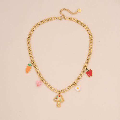 Stainless Steel Jewelry Necklace 304 Stainless Steel with Plastic & Plastic Pearl plated & for woman & enamel golden Sold By PC