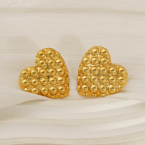 Stainless Steel Stud Earrings 304 Stainless Steel Heart 18K gold plated fashion jewelry & for woman Sold By Pair