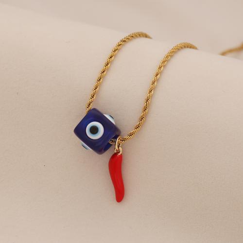 Evil Eye Jewelry Necklace 304 Stainless Steel with Plastic & Brass gold color plated & for woman & enamel Sold By PC
