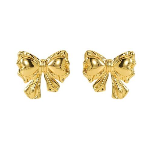 Stainless Steel Stud Earrings 304 Stainless Steel Bowknot 18K gold plated fashion jewelry & for woman Sold By Pair