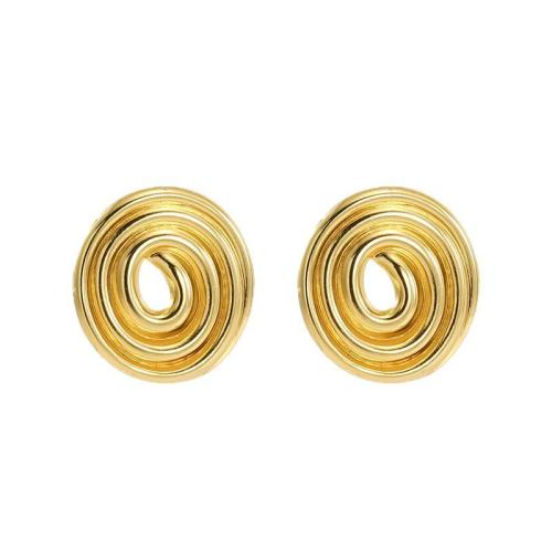Stainless Steel Stud Earrings 304 Stainless Steel Round 18K gold plated fashion jewelry & for woman & hollow Sold By Pair