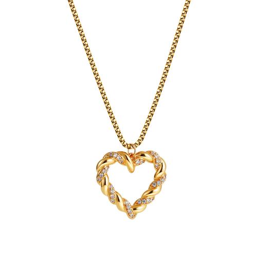 Stainless Steel Jewelry Necklace 304 Stainless Steel 18K gold plated micro pave cubic zirconia & for woman & hollow Sold By PC