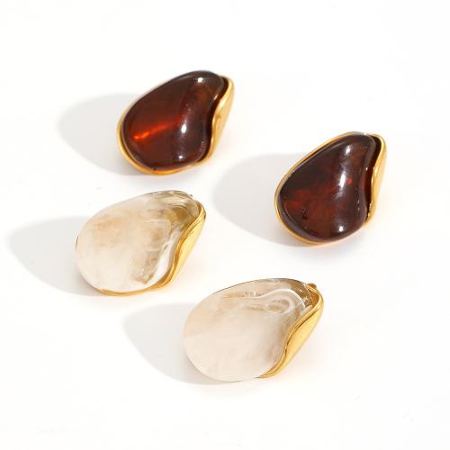 Resin Øreringe, 304 rustfrit stål, med Resin, forgyldt, mode smykker & for kvinde, flere farver til valg, Solgt af par