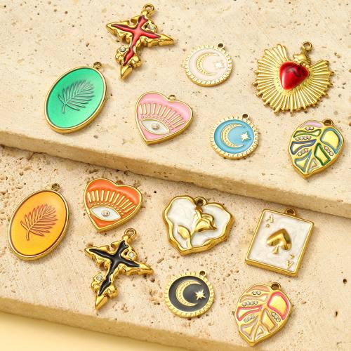 Ciondoli di titanio, Titantium acciaio, placcato color oro, DIY & stili diversi per la scelta & Micro spianare cubic zirconia & smalto, nessuno, 3PC/borsa, Venduto da borsa
