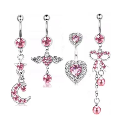 aleación de zinc anillo de vientre, con Perlas plásticas, chapado, unisexo & diferentes estilos para la opción & con diamantes de imitación, belly ring length 20-50mm, Vendido por UD