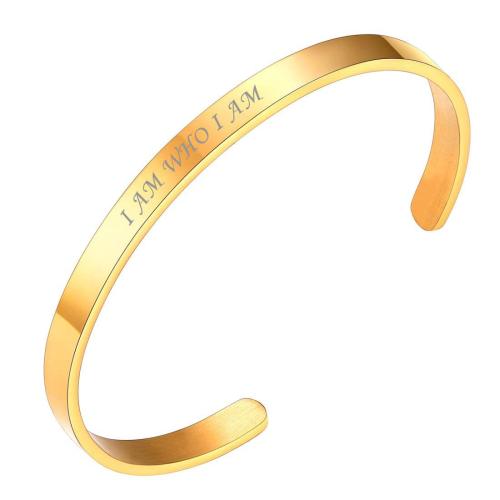Acier inoxydable 304 bracelet manchette, Placage, unisexe & styles différents pour le choix & avec le motif de lettre, Diamètre intérieur:Environ 65mm, Vendu par PC