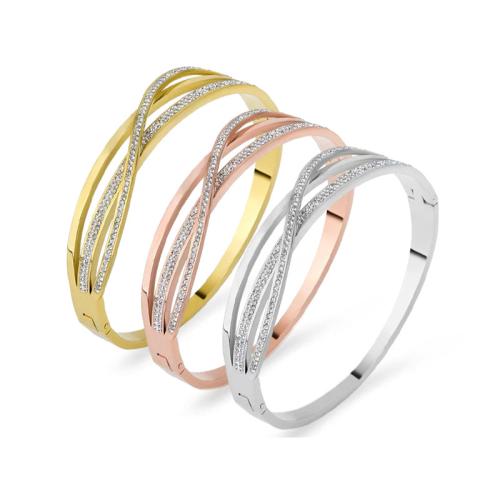 Titanium Steel Bangle plated multilayer & for woman & with rhinestone & hollow Inner Approx 60mm Sold By PC