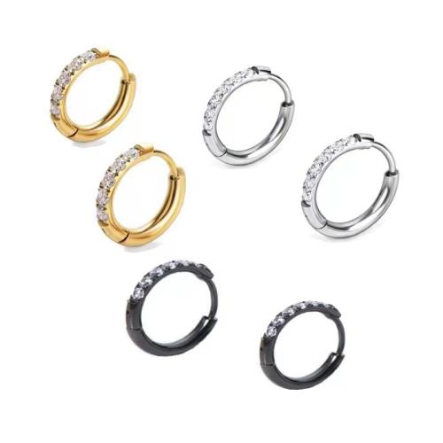 304 Stainless Steel Huggie Hoop Earring plated for woman & with rhinestone 12mm Sold By PC