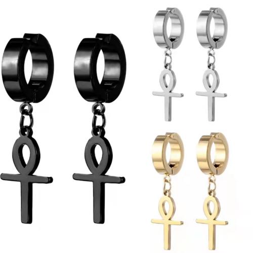 304 Cruach dhosmálta Earring chufa, Cross, plátáilte, jewelry faisin & unisex, dathanna níos mó le haghaidh rogha, 10x35mm, Díolta De réir PC