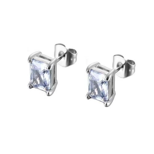 304 Nerūdijantis plienas Stud Auskarai, padengtą, unisex & įvairių stilių pasirinkimas & su Kalnų krištolas, earring length 5-10mm, Pardavė PC