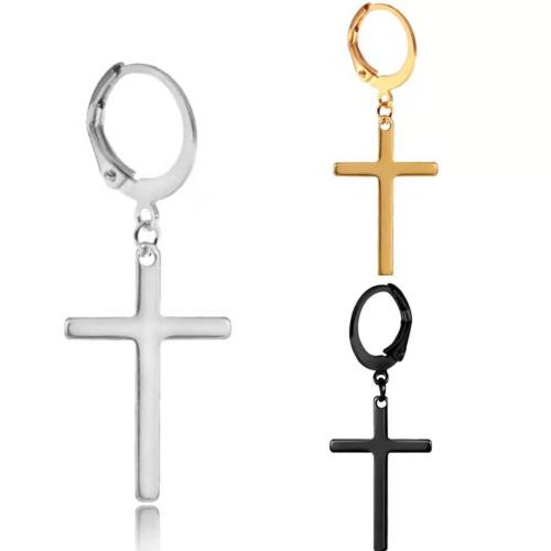 304 Stainless Steel Drop náušnice, Kříž, módní šperky & unisex, více barev na výběr, 15x40mm, Prodáno By PC