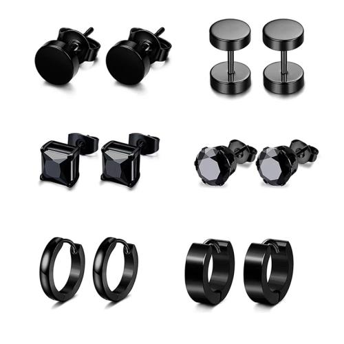 304 Edelstahl Ohrring-Set, plattiert, Modeschmuck & unisex & Micro pave Zirkonia, schwarz, verkauft von setzen