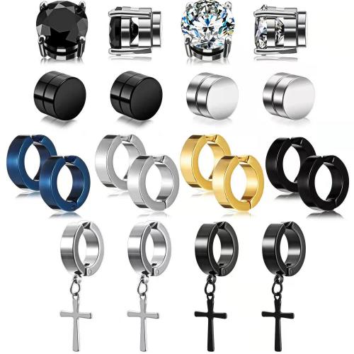 304 Edelstahl Ohrring-Set, plattiert, unisex & verschiedene Größen vorhanden & Micro pave Zirkonia, verkauft von setzen