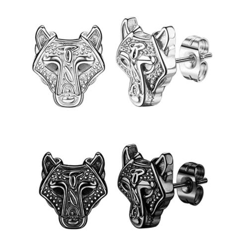304 Stainless Steel Stud náušnice, Vlk, módní šperky & unisex, více barev na výběr, 10x12mm, Prodáno By PC
