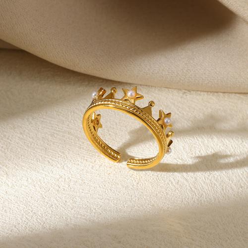 Stainless Steel Finger Ring 304 Stainless Steel with Plastic Pearl plated fashion jewelry Sold By PC