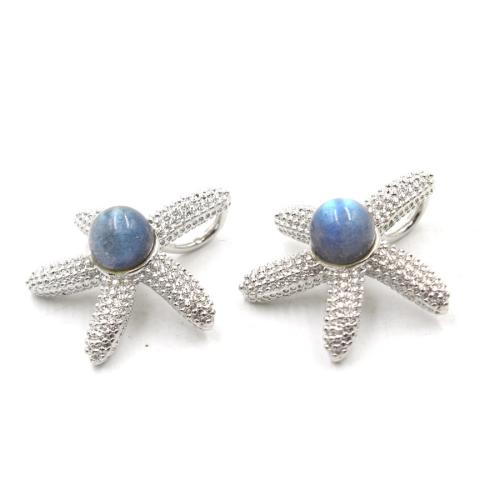 Cink Alloy životinja Privjesci, s Labradorite, Morska zvijezda, srebrne boje pozlaćen, možete DIY, srebro, nikal, olovo i kadmij besplatno, 22x22mm, Prodano By PC