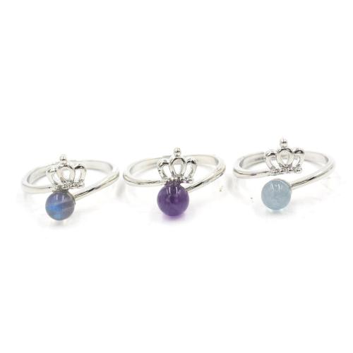 Zinklegierung Fingerring , mit Naturstein, silberfarben plattiert, Modeschmuck, keine, frei von Nickel, Blei & Kadmium, The diameter of the ring opening is approximately 17mm, verkauft von PC