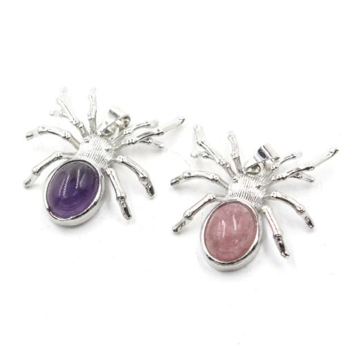 Gemstone Vedhæng Smykker, Zinc Alloy, med Natursten, Spider, forgyldt, du kan DIY, flere farver til valg, nikkel, bly & cadmium fri, 25x25mm, Solgt af PC