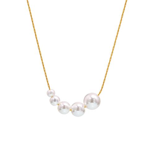 Collana in acciaio inossidabile, 304 acciaio inox, with Shell Pearl, with 1.9 Inch extender chain, placcato, gioielli di moda & per la donna, dorato, Lunghezza 15.74 pollice, Venduto da PC