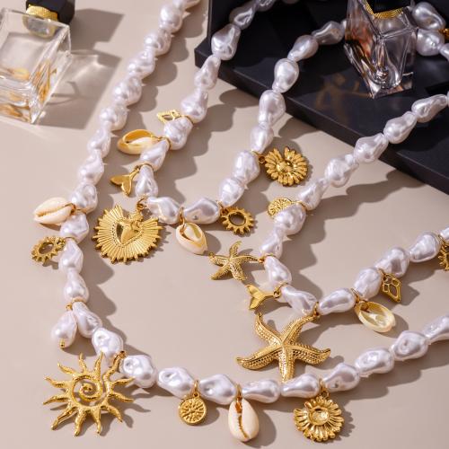 Collana in acciaio inossidabile, 304 acciaio inox, with Shell Pearl, placcato color oro, gioielli di moda & stili diversi per la scelta & per la donna, Venduto da PC