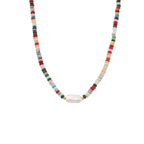 Collar de piedras preciosas joyas, Piedra natural, con Perlas cultivadas de agua dulce & acero inoxidable 304, hecho a mano, Joyería & para mujer, multicolor, Vendido por UD