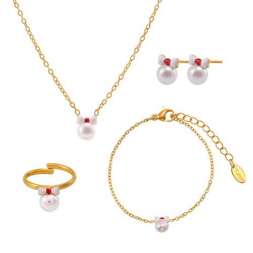 Set di gioielli in acciaio inossidabile smaltato, 304 acciaio inox, with Shell Pearl, placcato, stili diversi per la scelta & per la donna & smalto, dorato, Venduto da PC