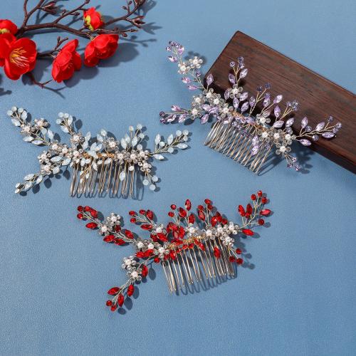 Dekorativní Hair Combs, Zinek, s mosazný drát & Krystal & Plastové Pearl, ruční práce, módní šperky & pro ženy, více barev na výběr, 160x100x5mm, Prodáno By PC