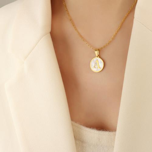 Collana di titanio acciaio, Titantium acciaio, with bianco conchiglia, with 5cm extender chain, placcato, gioielli di moda & diversi modelli per la scelta & per la donna, dorato, Lunghezza Appross. 39 cm, Venduto da PC