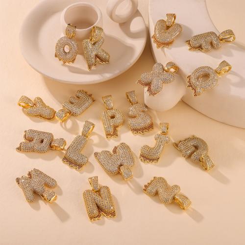 Cubic Zirconia (CZ) Brass Medálok, Sárgaréz, Ábécé betű, galvanizált, DIY & különböző stílusokat a választás & különböző modellek a választás & mikro egyengetni cirkónia, aranysárga, Által értékesített PC