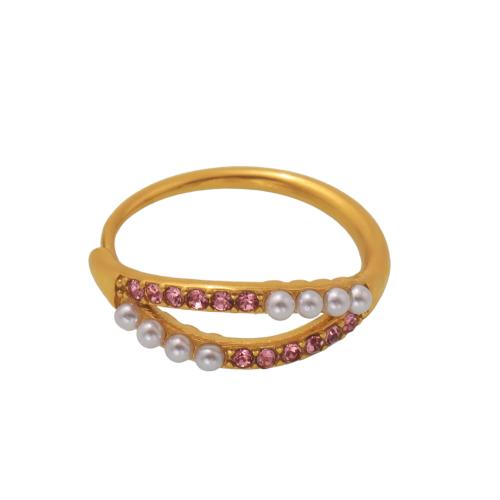 Anello in acciaio inox zirconi, 304 acciaio inox, with Shell Pearl & cubico zircone, placcato, gioielli di moda & per la donna & cavo, nessuno, Venduto da PC