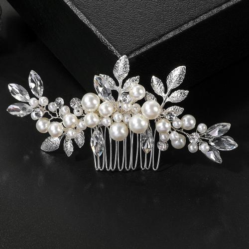 Dekorativni kose Combs, Cink Alloy, s brass wire & Kristal & Plastična Pearl, ručno izrađen, modni nakit & za žene, srebro, 120x70x5mm, Prodano By PC