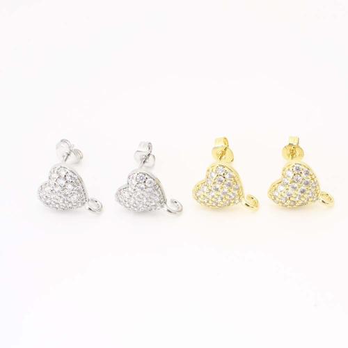Terningformet Zirkon Micro Pave Messing Øreringe, Heart, mode smykker & Micro Pave cubic zirconia & for kvinde, flere farver til valg, Solgt af par