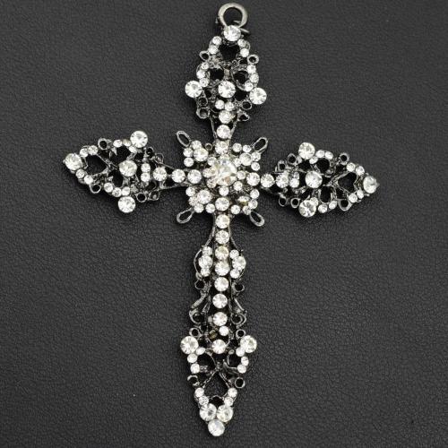 Zinc Alloy Kors Vedhæng, Kryds, sølvfarvet forgyldt, du kan DIY & med rhinestone, sølv, 105.50x76.80x7.90mm, Solgt af PC