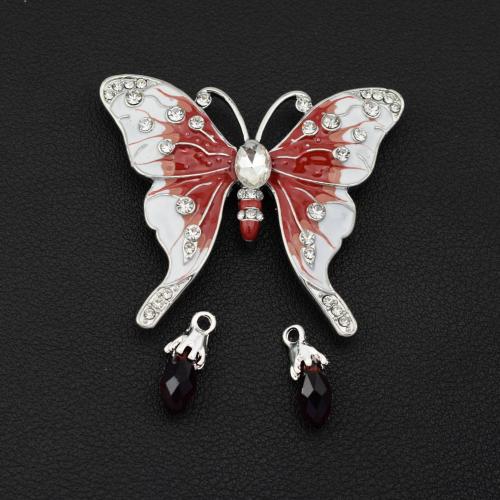 Zinklegierung Brosche Zubehör, plattiert, DIY & Emaille & mit Strass, gemischte Farben, The size of the large butterfly is 51.4mm*43.6mm*8.3mm Water drop size: 18.2mm*6.3mm, verkauft von PC