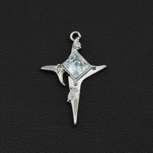 Zinc alliage strass Pendants, alliage de zinc, croix, Placage de couleur argentée, DIY & avec strass, argent, Vendu par PC