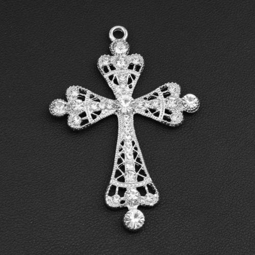 Zinc alliage strass Pendants, alliage de zinc, croix, Placage de couleur argentée, DIY & avec strass, argent, Vendu par PC