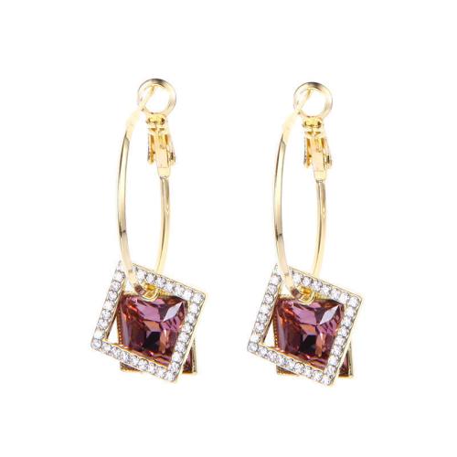 Zinc Alloy Drop Earring, met Glas, Geometrisch Patroon, gold plated, voor vrouw & met strass, meer kleuren voor de keuze, 10x40mm, Verkocht door pair