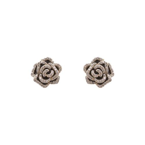 Zink Alloy Stud Earring, Blomma, guldfärg pläterade, mode smycken & för kvinna & med strass, 12x12mm, Säljs av Par