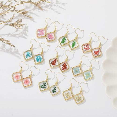 Plastic Drop Earring, met Gedroogde bloem & Zinc Alloy, Geometrisch Patroon, epoxy sticker, mode sieraden & voor vrouw, meer kleuren voor de keuze, 18x30mm, Verkocht door pair