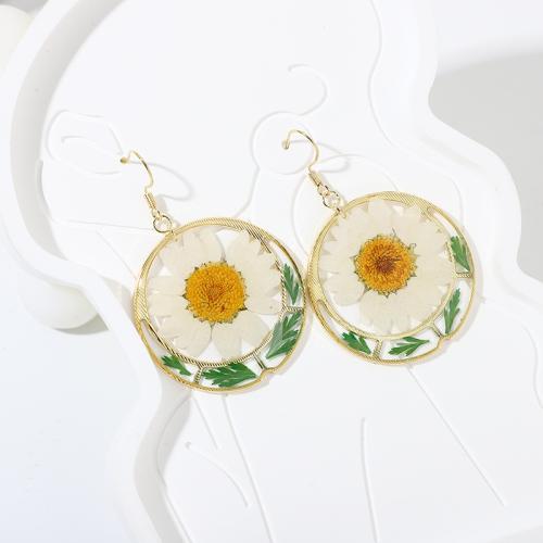 Resin Drop Earring with Dried Flower & Zinc Alloy epoxy gel fashion jewelry & for woman 30mm Sold By Pair