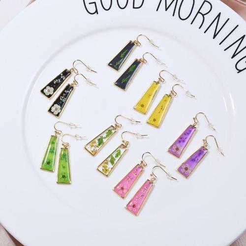 Pryskyřice Drop náušnice, s Zinek, Lichoběžník, epoxy samolepky, módní šperky & pro ženy, více barev na výběr, 10x30mm, Prodáno By Pair