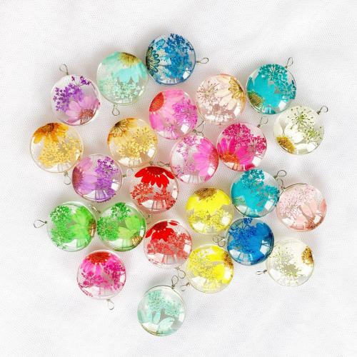 Glass Vial Pendant with Dried Flower Round epoxy gel DIY 16mm Sold By PC