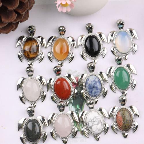 Fashion Dekoration, Zinc Alloy, med Natursten, Turtle, sølvfarvet forgyldt, mode smykker, flere farver til valg, nikkel, bly & cadmium fri, 35x48mm, Solgt af PC