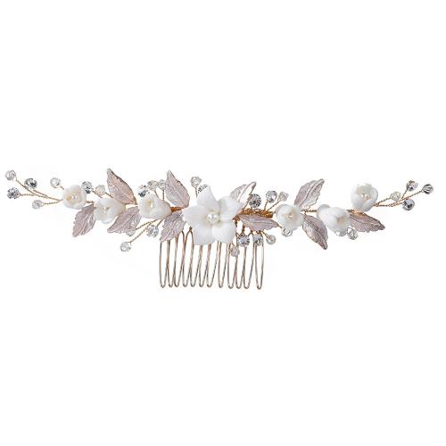 Maisiúil Gruaige Combs, Sinc Alloy, le sreang práis & Polymer Clay & Crystal, lámhdhéanta, jewelry faisin & do bhean, órga, 160x40x15mm, Díolta De réir PC