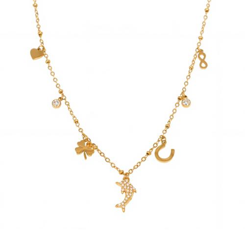Edelstahl Schmuck Halskette, 304 Edelstahl, mit kubischer Zirkonia, plattiert, Modeschmuck & für Frau & mit Strass, keine, verkauft von PC