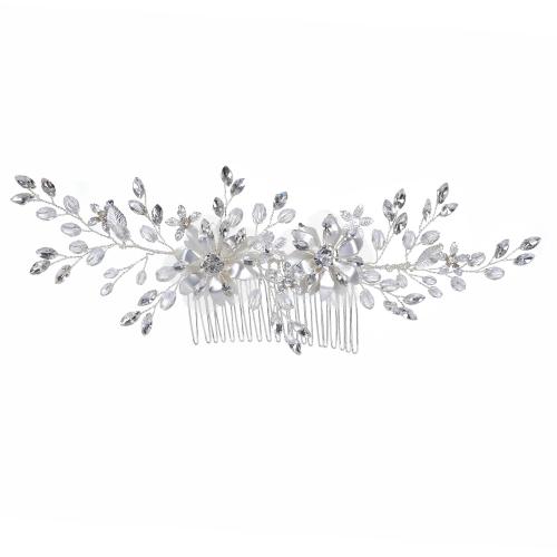 Maisiúil Gruaige Combs, Sinc Alloy, le Uige & sreang práis & Crystal, lámhdhéanta, jewelry faisin & do bhean, airgid, 160x90x5mm, Díolta De réir PC