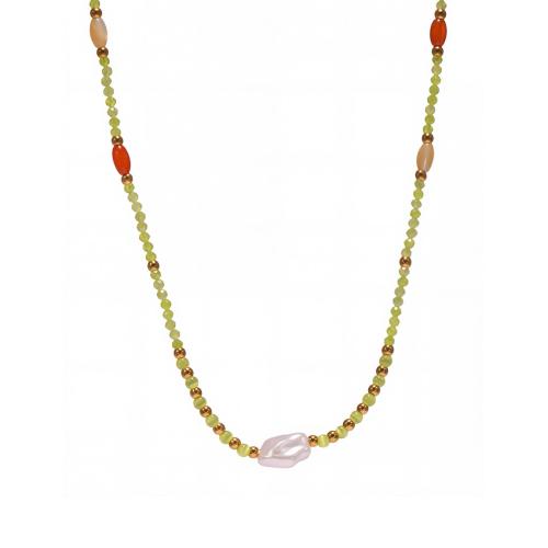 Stainless Steel Jewelry Necklace 304 Stainless Steel with Opal & Plastic Pearl plated fashion jewelry & for woman Sold By PC